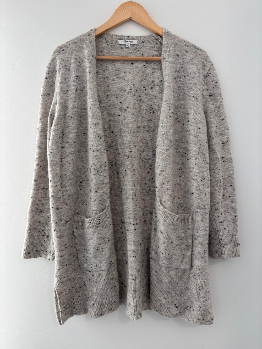 Madewell Donegal Kent Grey Speckled Open Cardigan Sweater, Medium